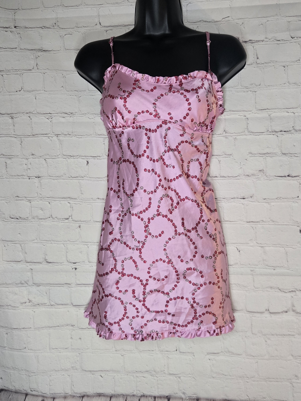 Pink Satin Sequin-Print Slip Dress